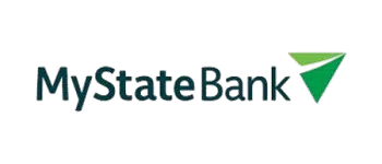 MyState Bank logo, featuring the brand name and a green triangular arrow.