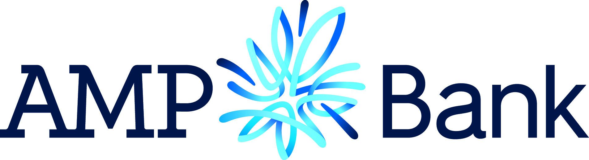 AMP Bank logo featuring a stylized blue and white floral design.