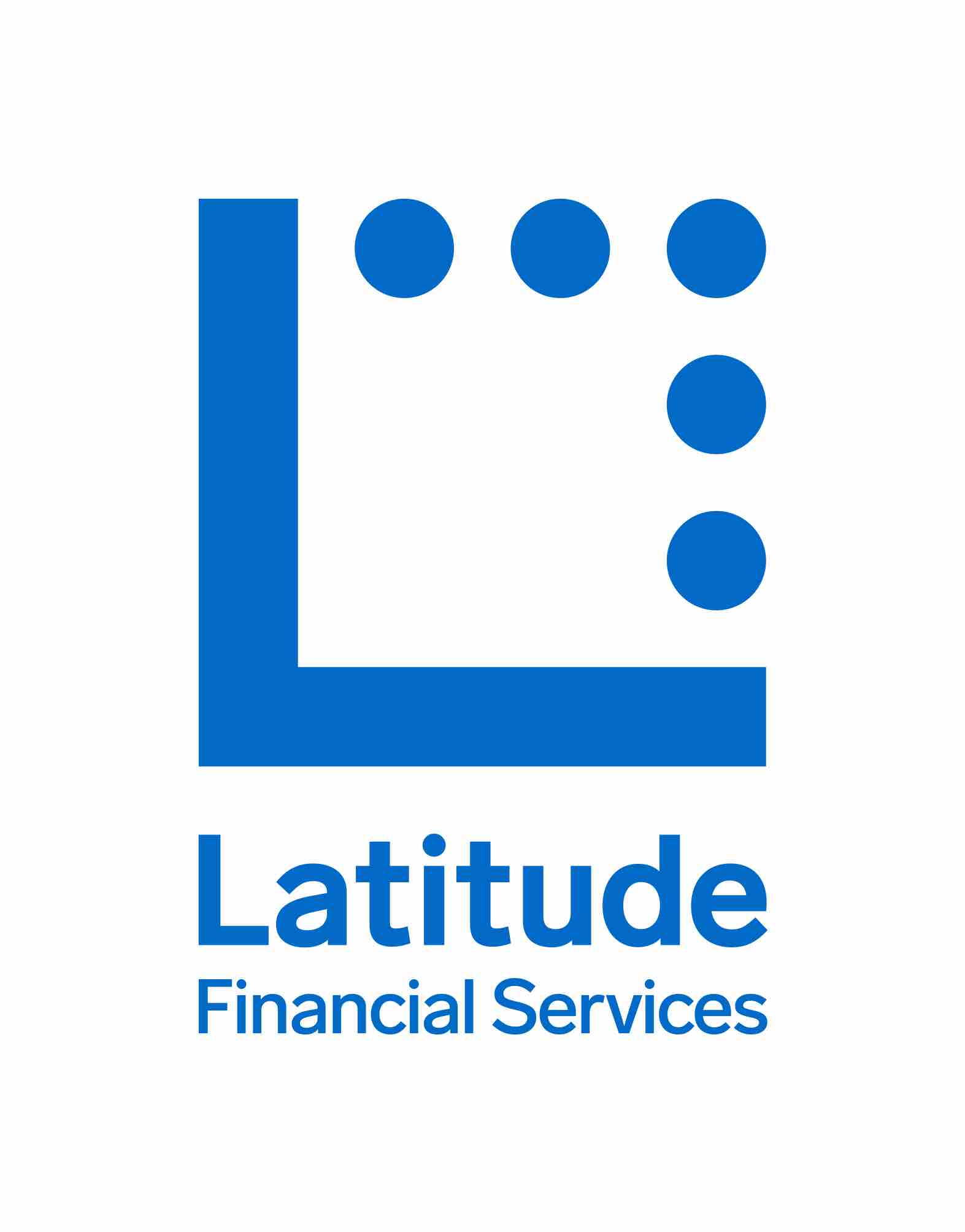 Latitude Financial Services logo, featuring a blue geometric design and text.