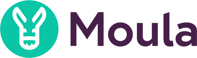 Moula logo, a teal circle with a white rabbit silhouette and stylized text.