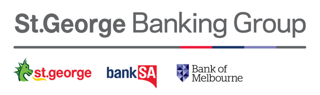 St.George Banking Group logo featuring st.george bank, banksa and bank of melbourne.